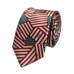 VTG Indian Head American Flag Silk Tie Patriotic Red Blue Mens Novelty Formal US